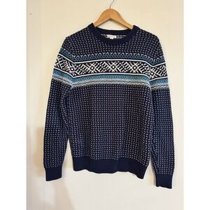 Merona Med Sweater Vintage Throwback 2000s Cotton Navy Stripes Throwback Thick